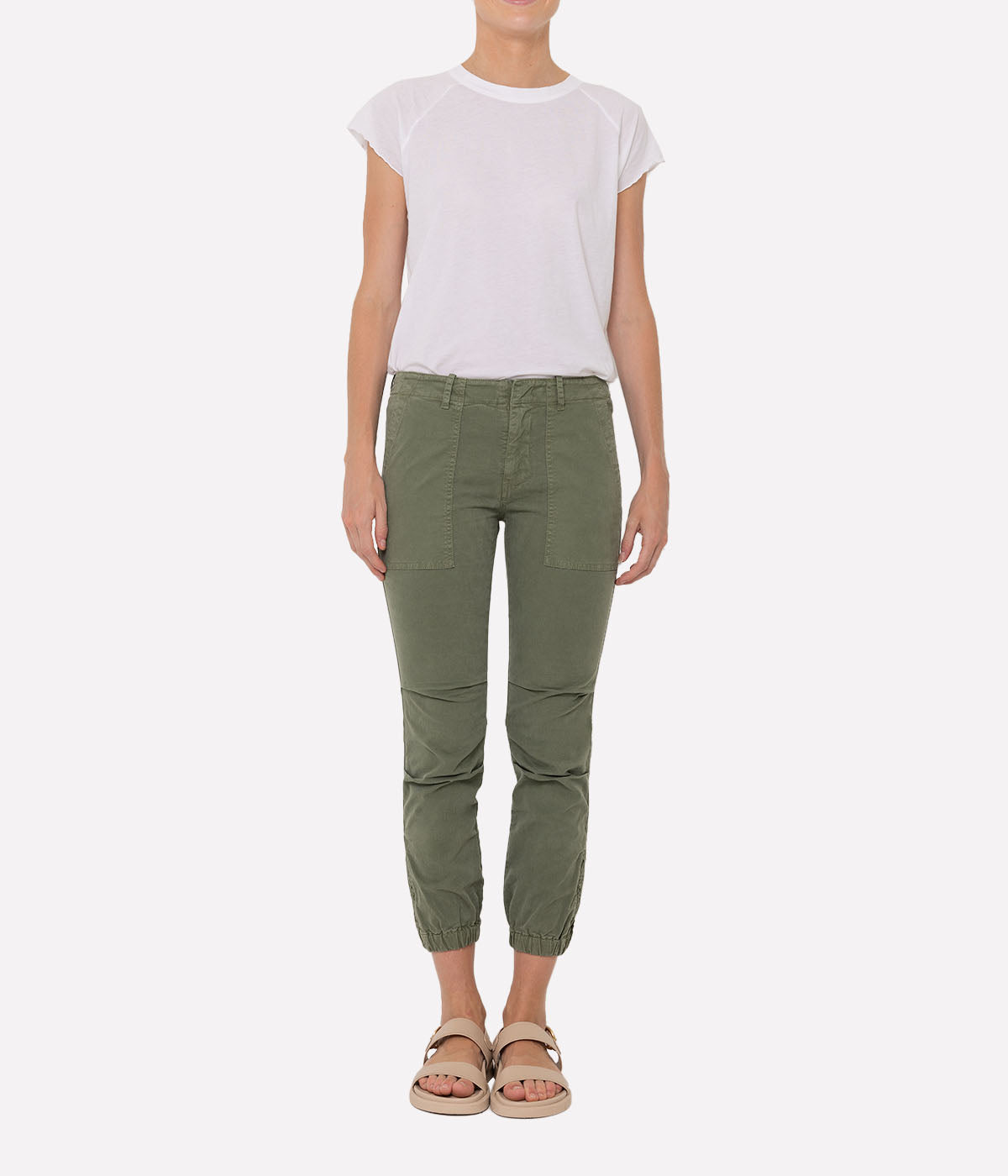 Cropped Military Pants in Camo Green