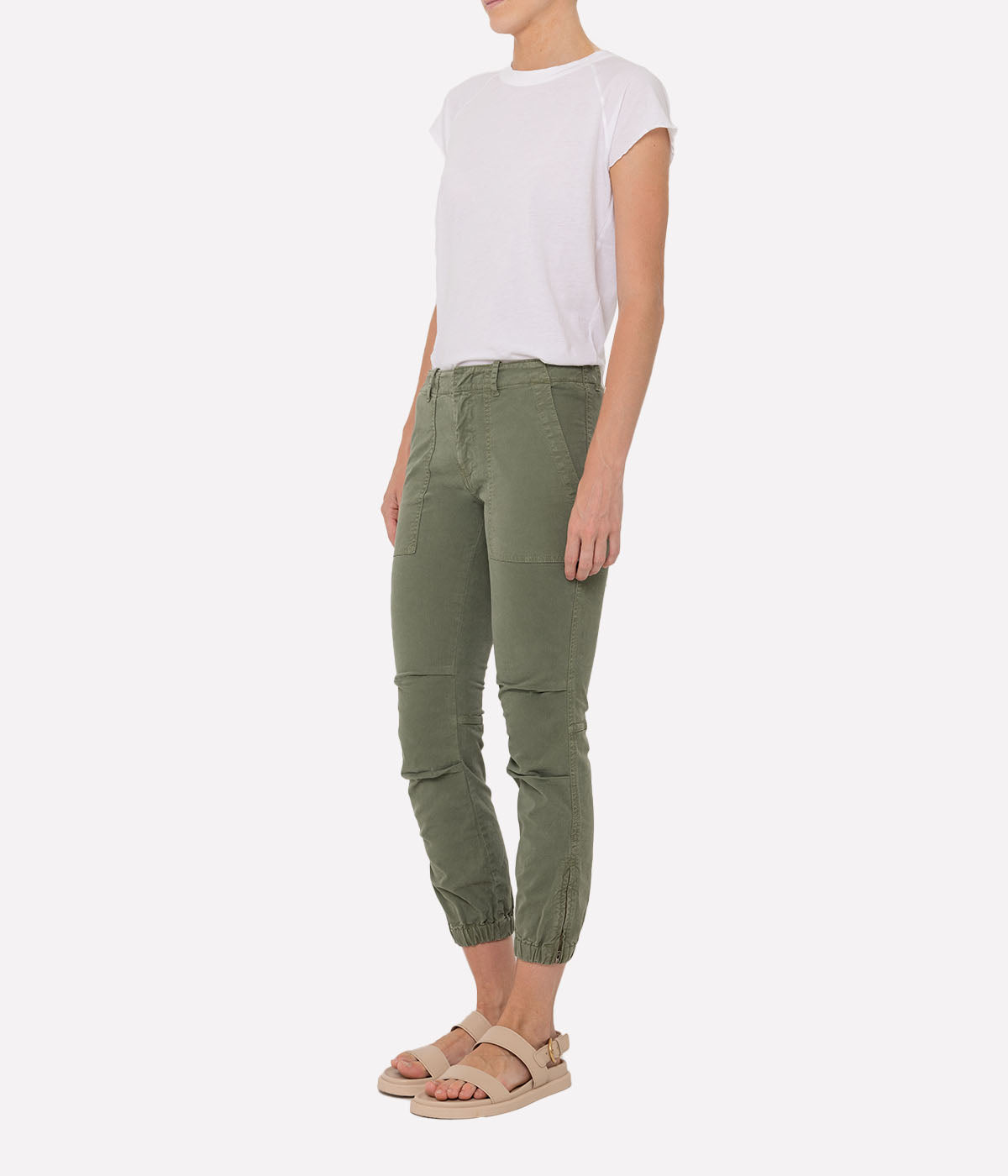 Cropped Military Pants in Camo Green