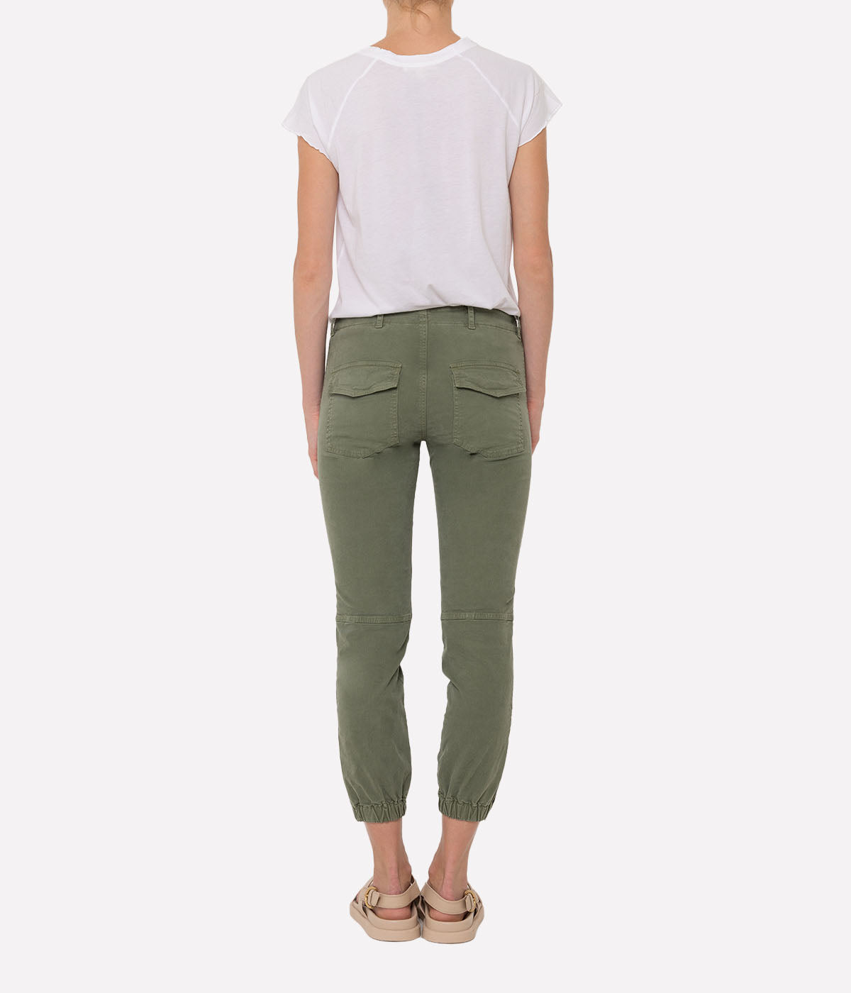 Cropped Military Pants in Camo Green