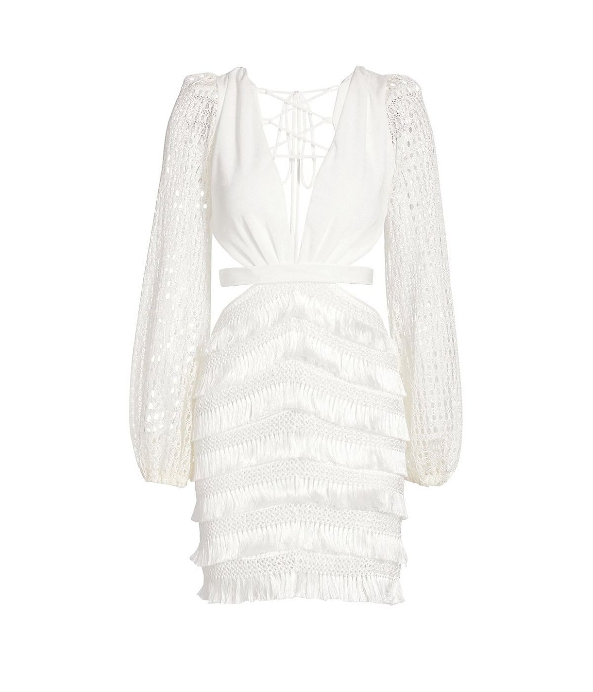 *FINAL SALE* Cut-Out Fringe Mini Dress in White