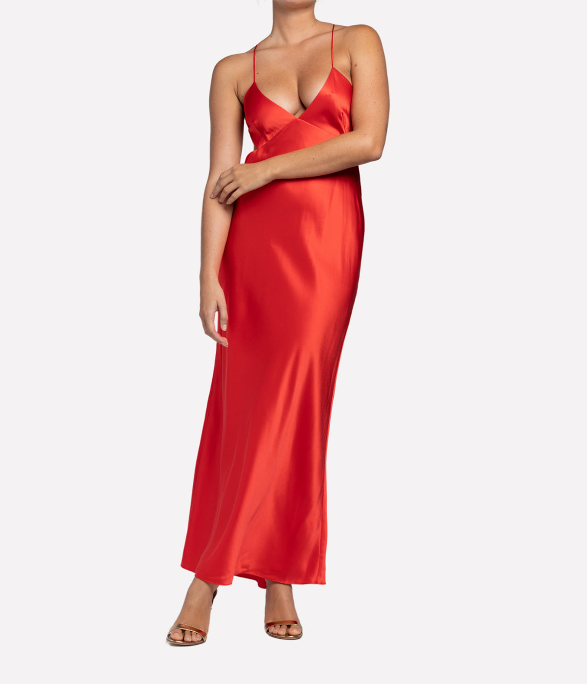 Cut Out Bias Silk Gown in Coral