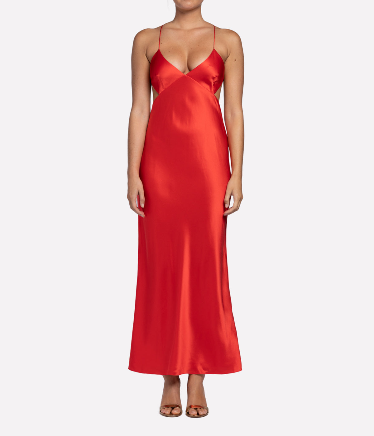 Cut Out Bias Silk Gown in Coral