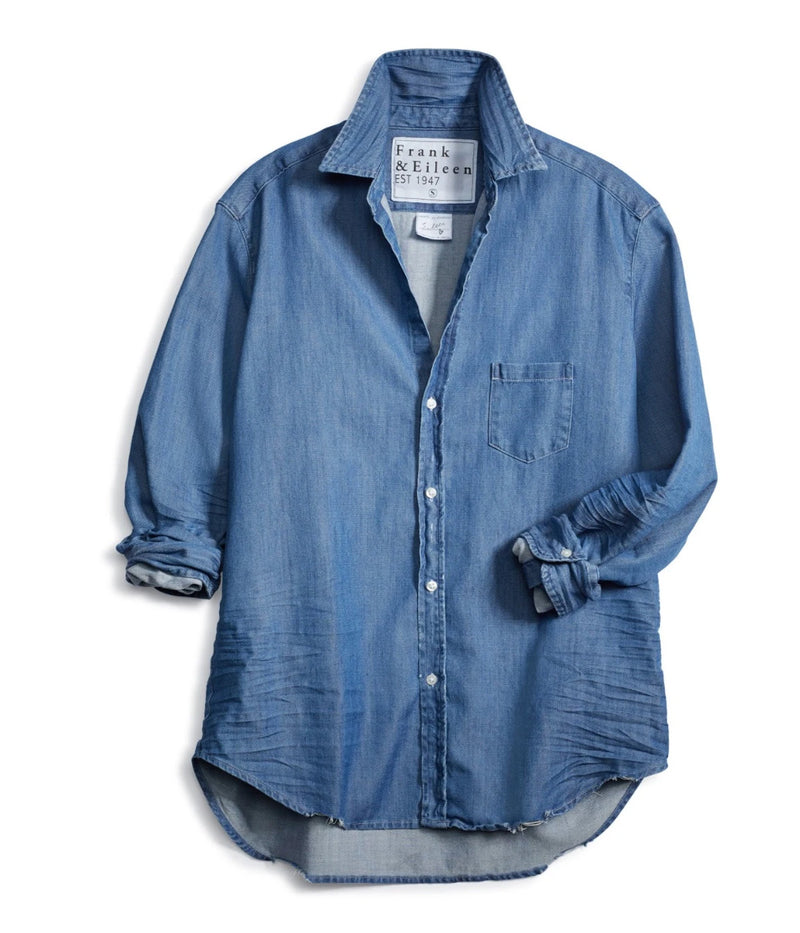 Eileen Woven Button Up Shirt in Stonewashed Indigo