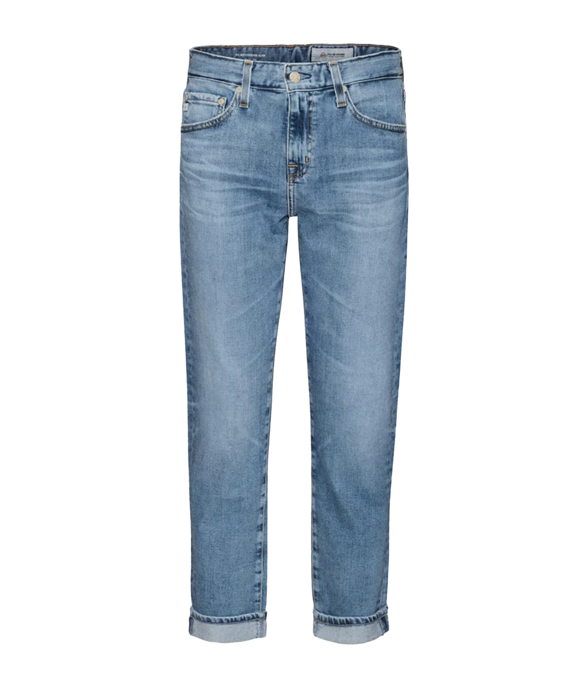 Image of a high waisted slouchy fit denim washed vintage inspired jean, with button and fly details. 