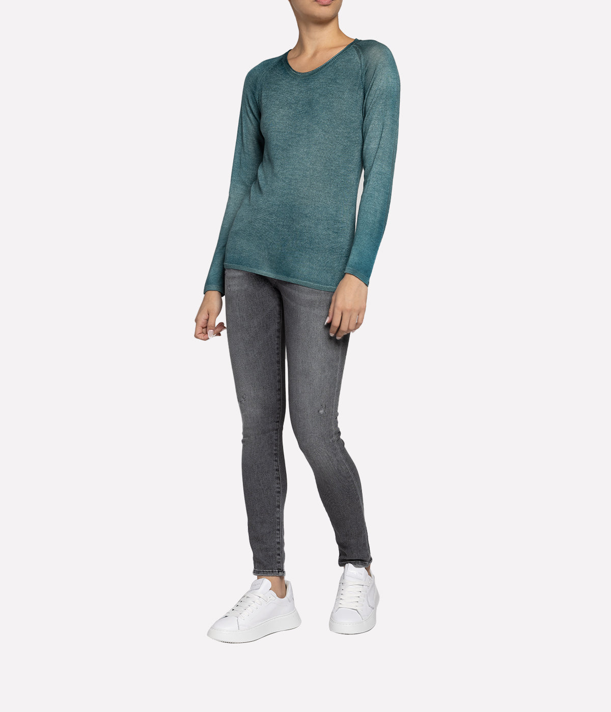 Round Neck Fitted Pullover in Forest