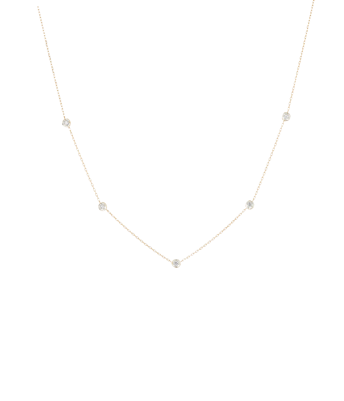 Five Diamond Chain Necklace in 14K Yellow Gold