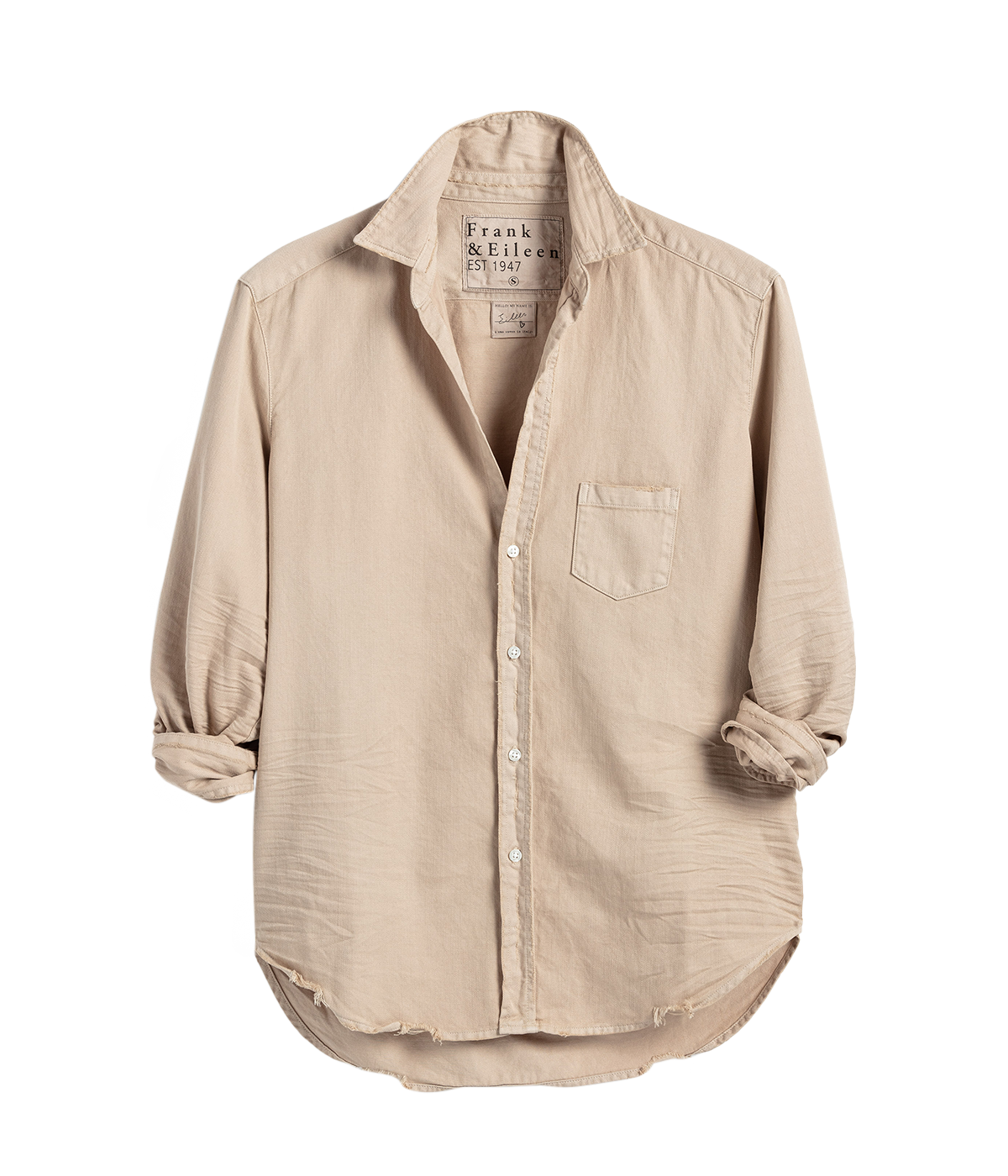Eileen Woven Button Up in Sand Tattered Denim