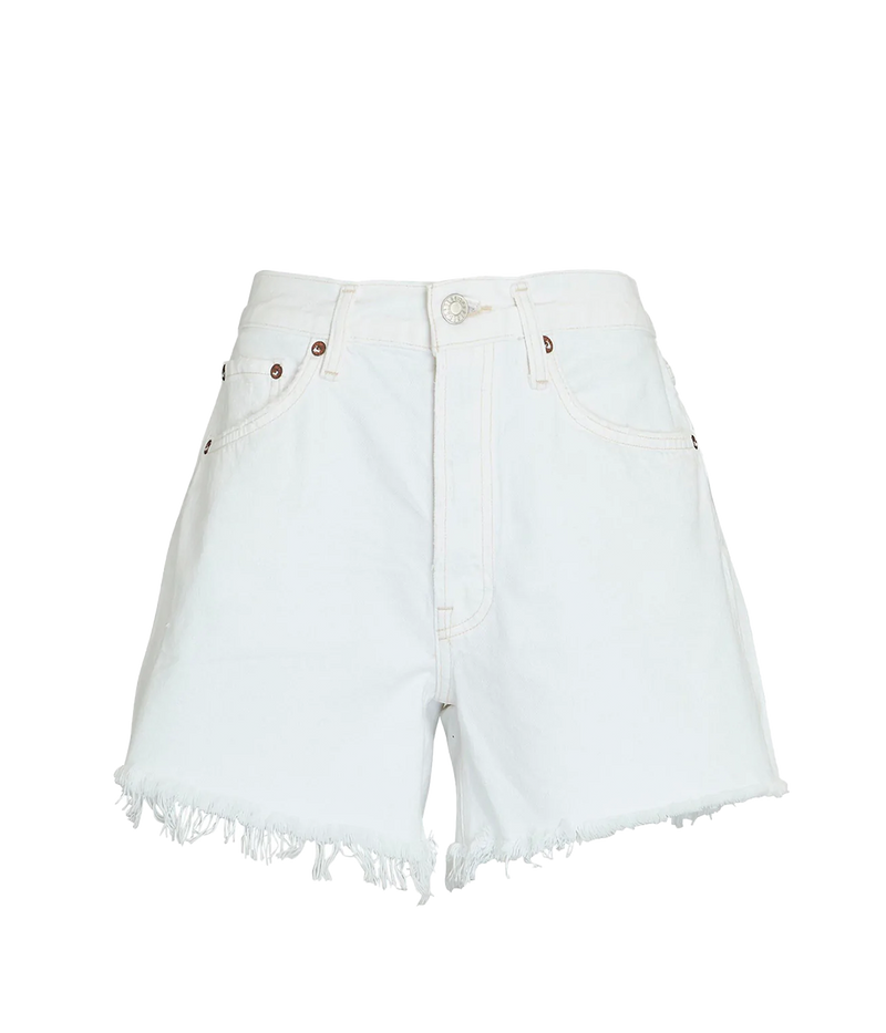 AGOLDE Parker Vintage Cut-Off Shorts in Swapmeet wash, featuring a high-rise fit, relaxed silhouette, and frayed hem.