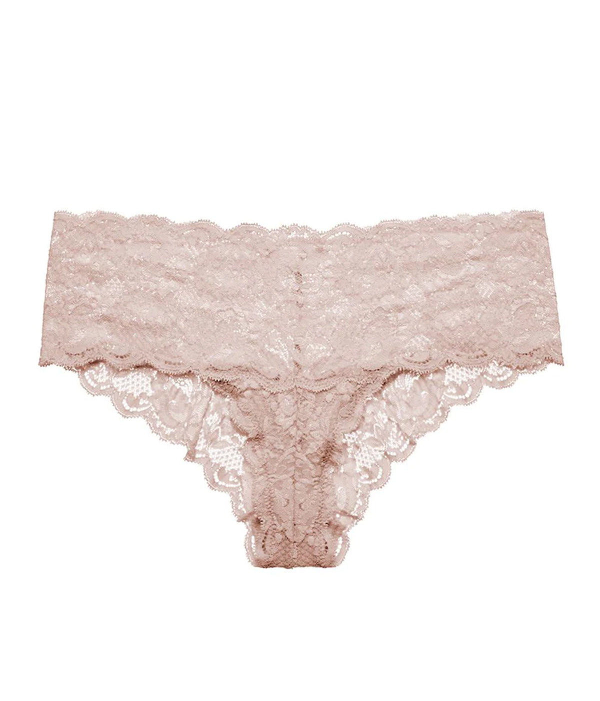 Neutral-toned Hotpants in soft stretch Italian lace with floral detailing and wide sides for comfort.