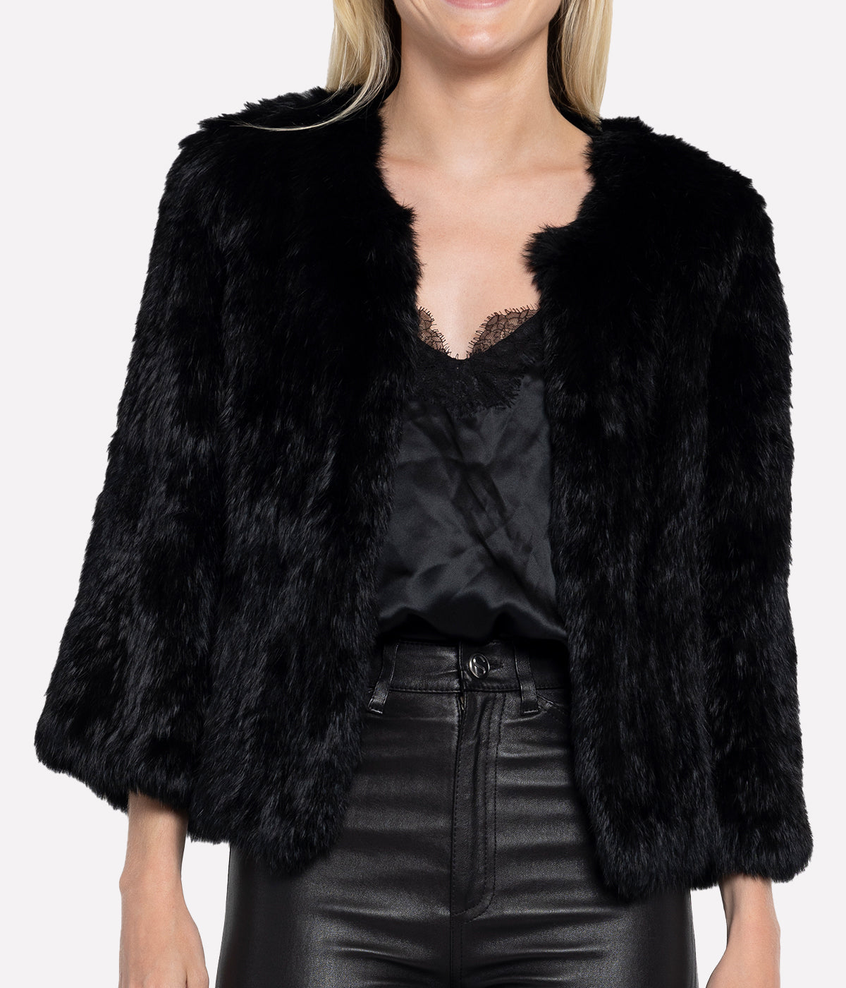 Knitted Fur Jacket in Black