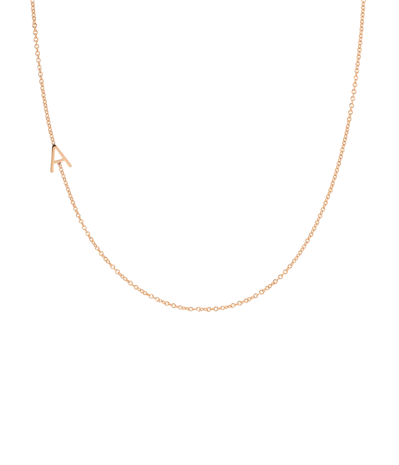 Personalized 14K rose gold initial necklace with delicate charm, 16-inch chain perfect for daily wear, shower, or surf. Ideal sentimental gift for birthdays, graduations, or new baby initials