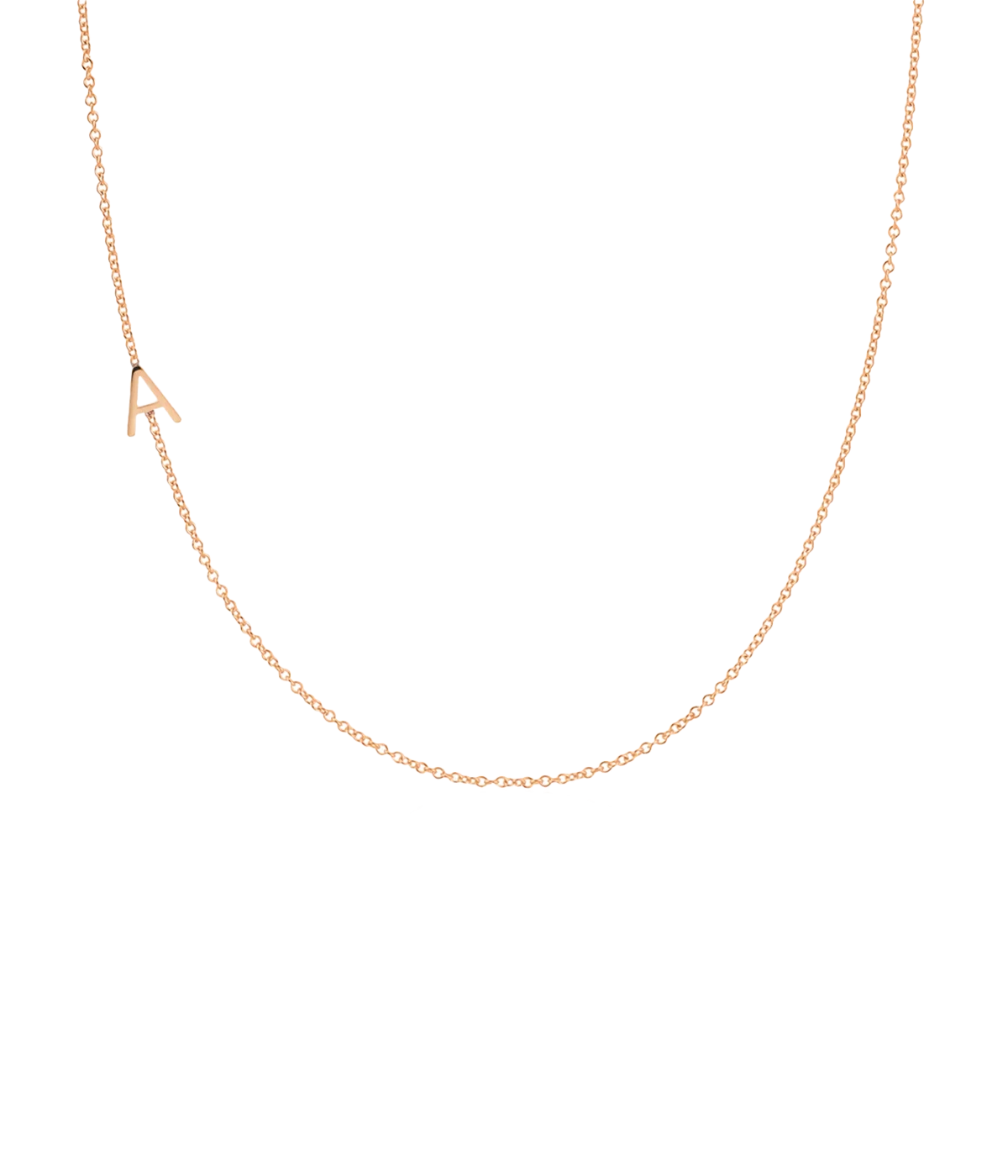 Personalized 14K rose gold initial necklace with delicate charm, 16-inch chain perfect for daily wear, shower, or surf. Ideal sentimental gift for birthdays, graduations, or new baby initials