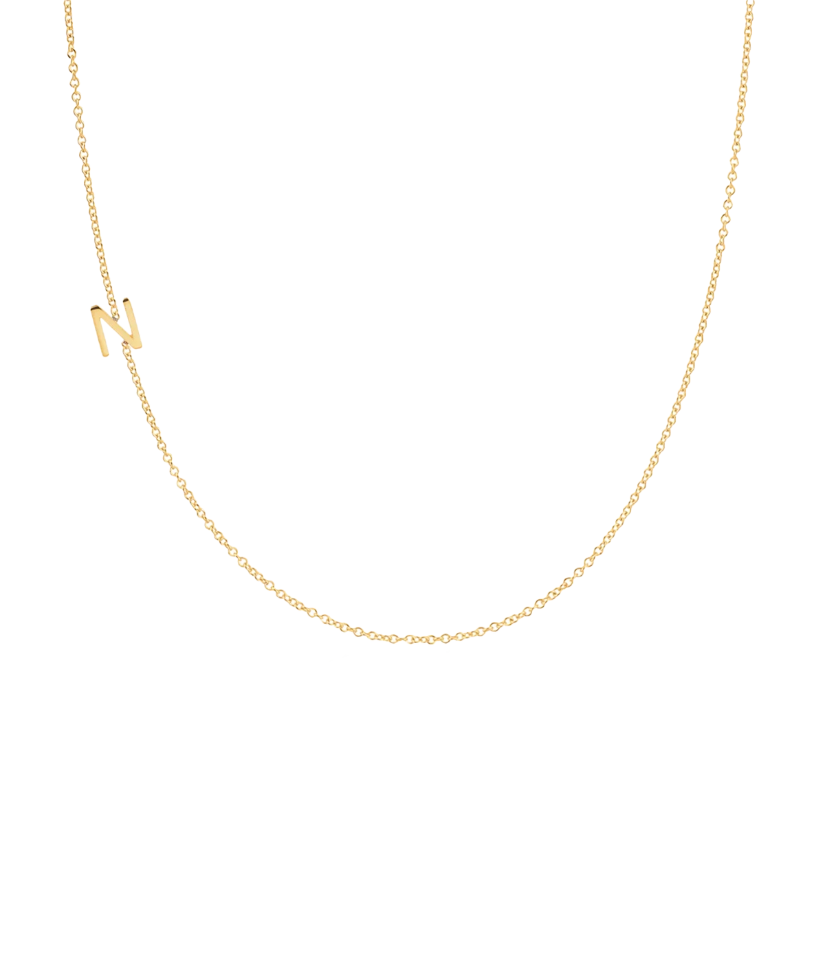 Personalized 14K yellow gold dainty initial necklace with a delicate charm, 16-inch chain perfect for layering, a thoughtful sentimental gift for birthdays, graduations, and special occasions.