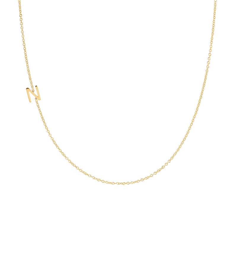 Personalized 14K yellow gold dainty initial necklace with a delicate charm, 16-inch chain perfect for layering, a thoughtful sentimental gift for birthdays, graduations, and special occasions.