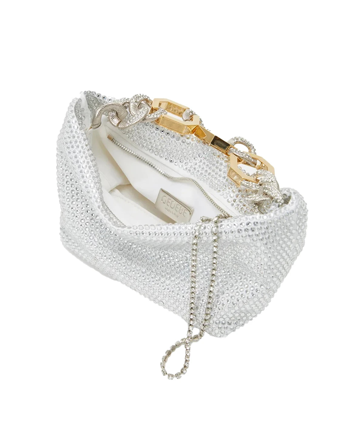 Jessye Satin Bag in White & Crystal