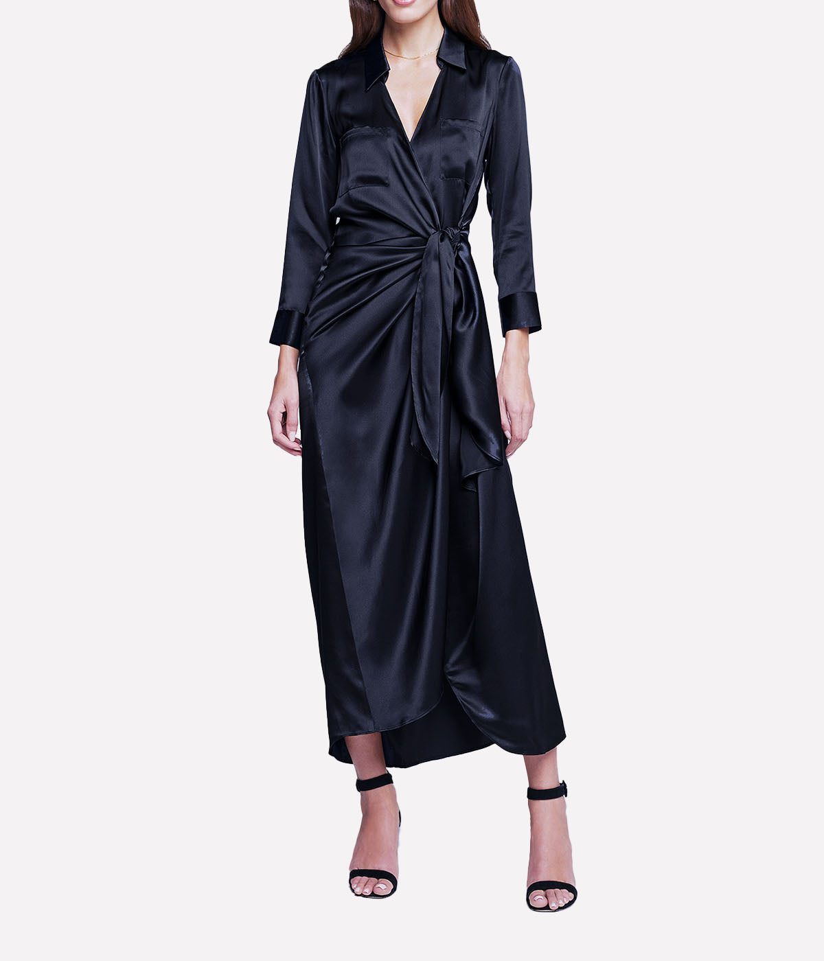 Kadi Long Wrap Dress in Black