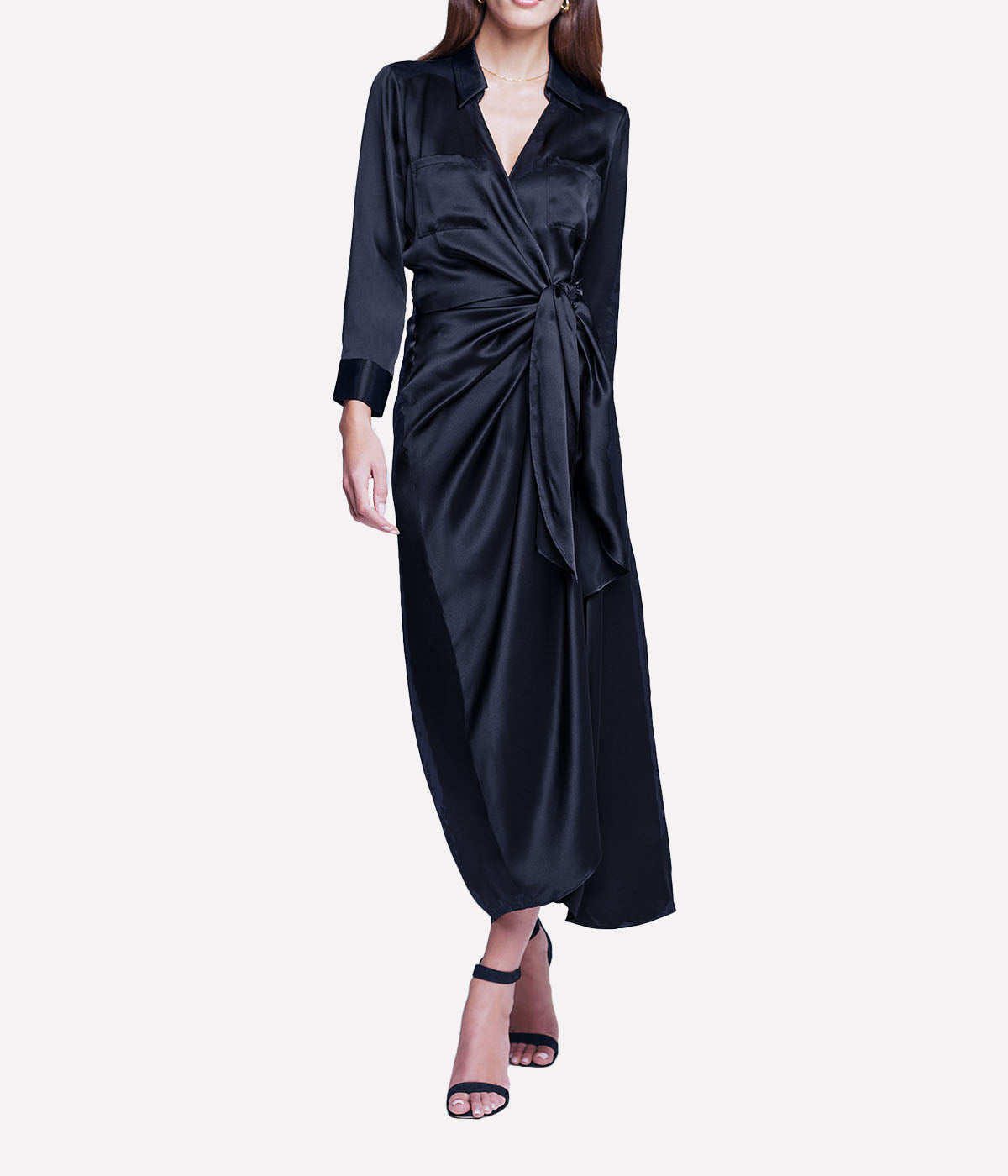 Kadi Long Wrap Dress in Black