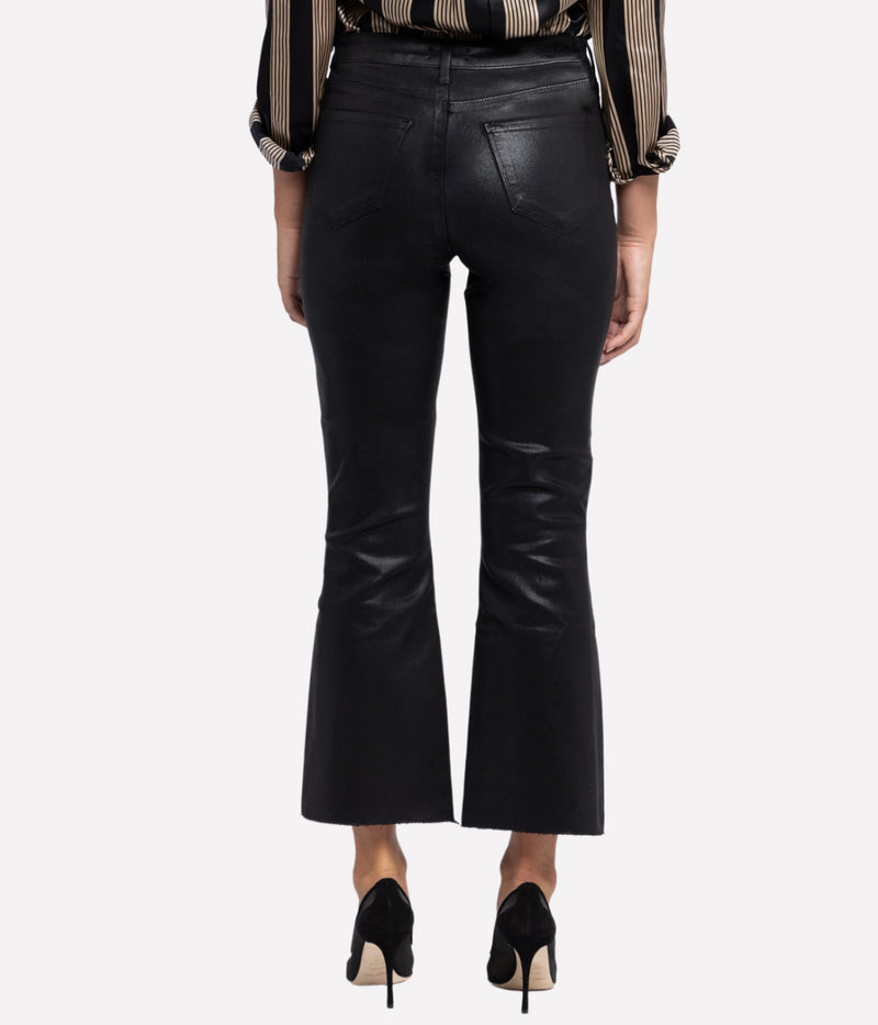 Kendra High Rise Crop Flare in Noir Coated
