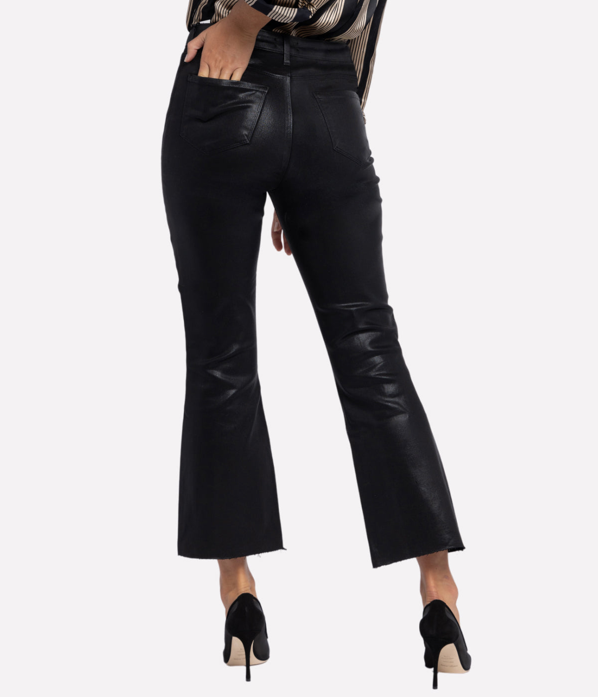 Kendra High Rise Crop Flare in Noir Coated