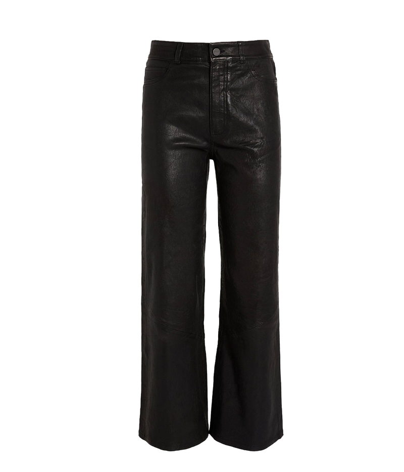 Paige Leenah pants in buttery leather with a slight flare detail, cropped cut, and a wide-leg silhouette.
