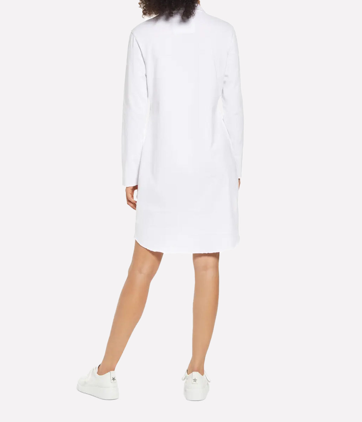 Long Sleeve Polo Dress in White