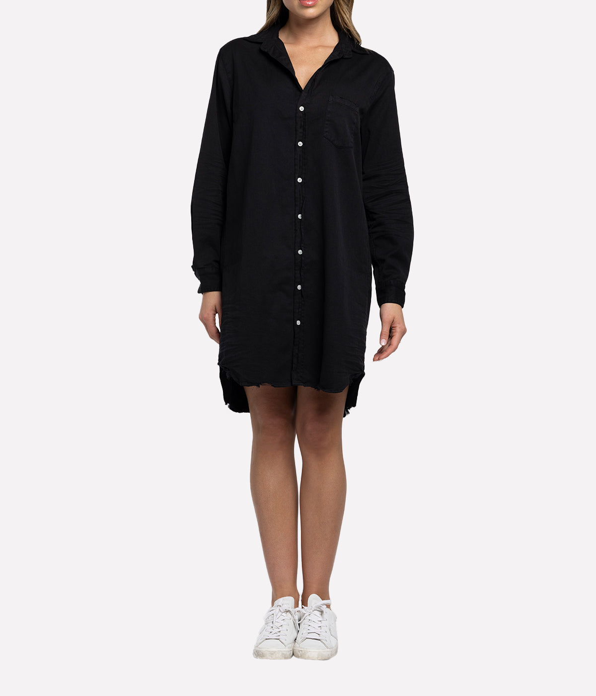 Mary Woven Denim Button Up Dress in Blackout