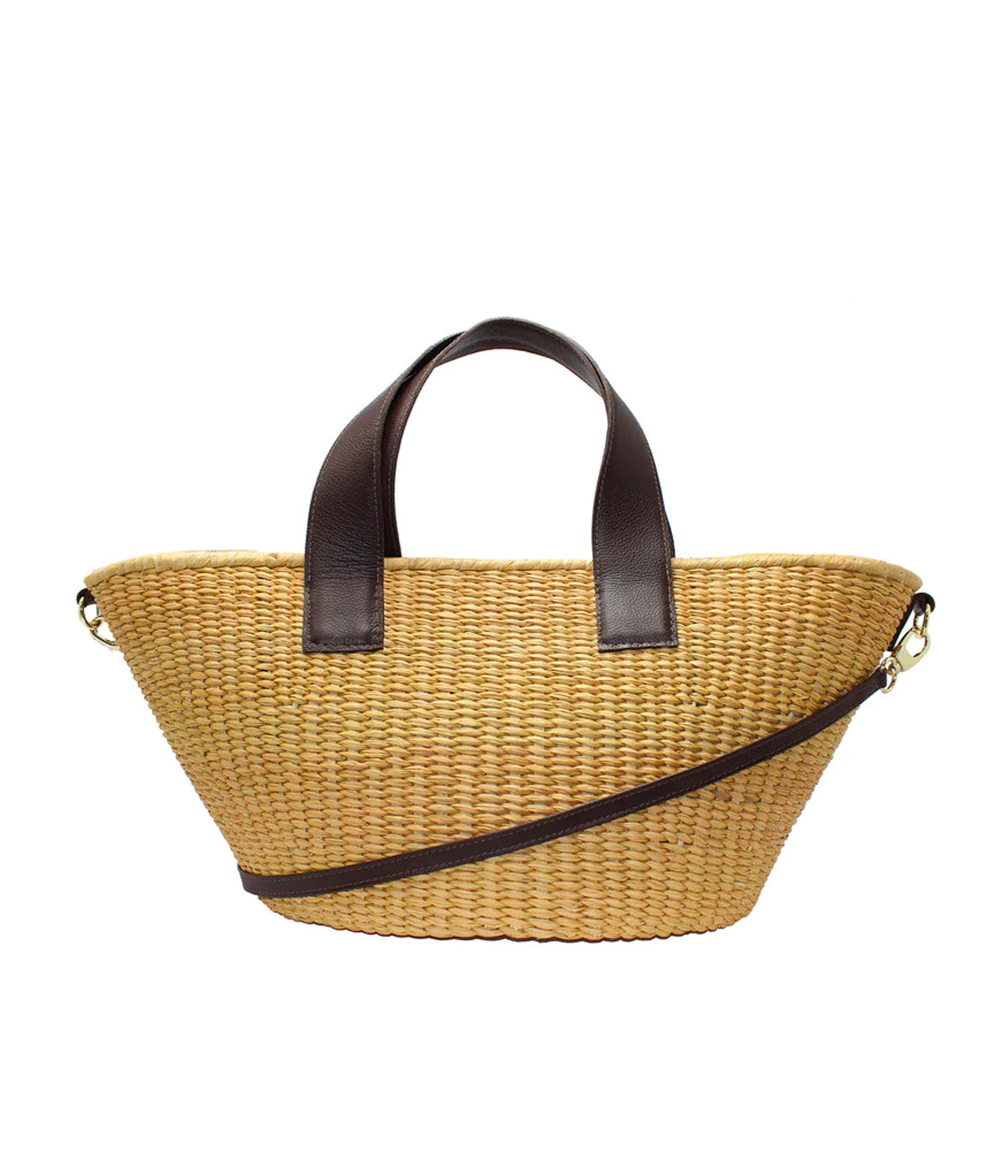 Maxi Canasta Straw Bag with Leather Handles in Beige & Chocolate