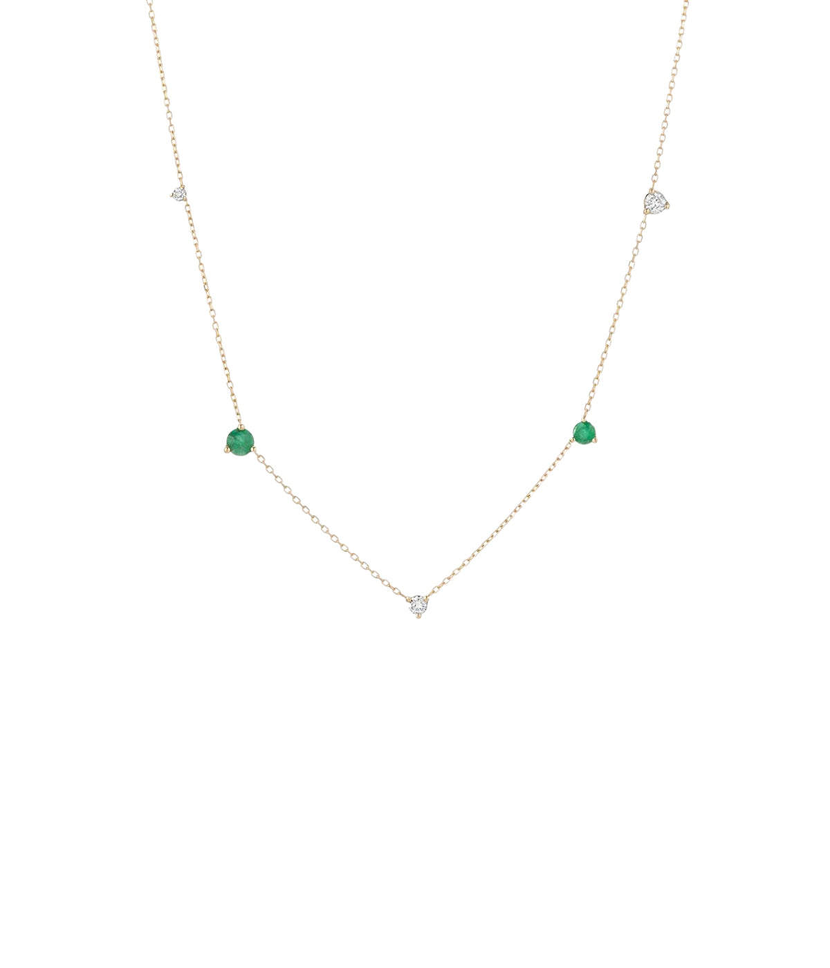 Emerald & Diamond Five Amigos Station Necklace in Yellow Gold