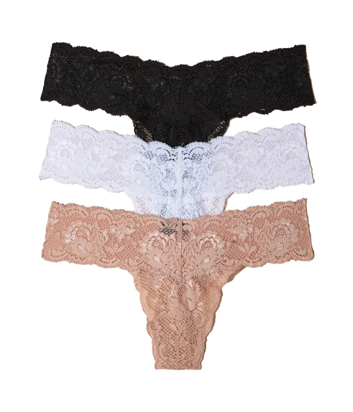 Never Say Never 3 Pack Thong in Black, Blush & White
