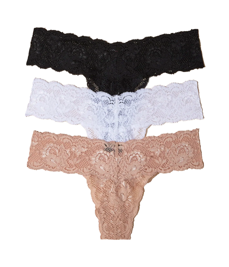 Never Say Never 3 Pack Thong in Black, Blush & White