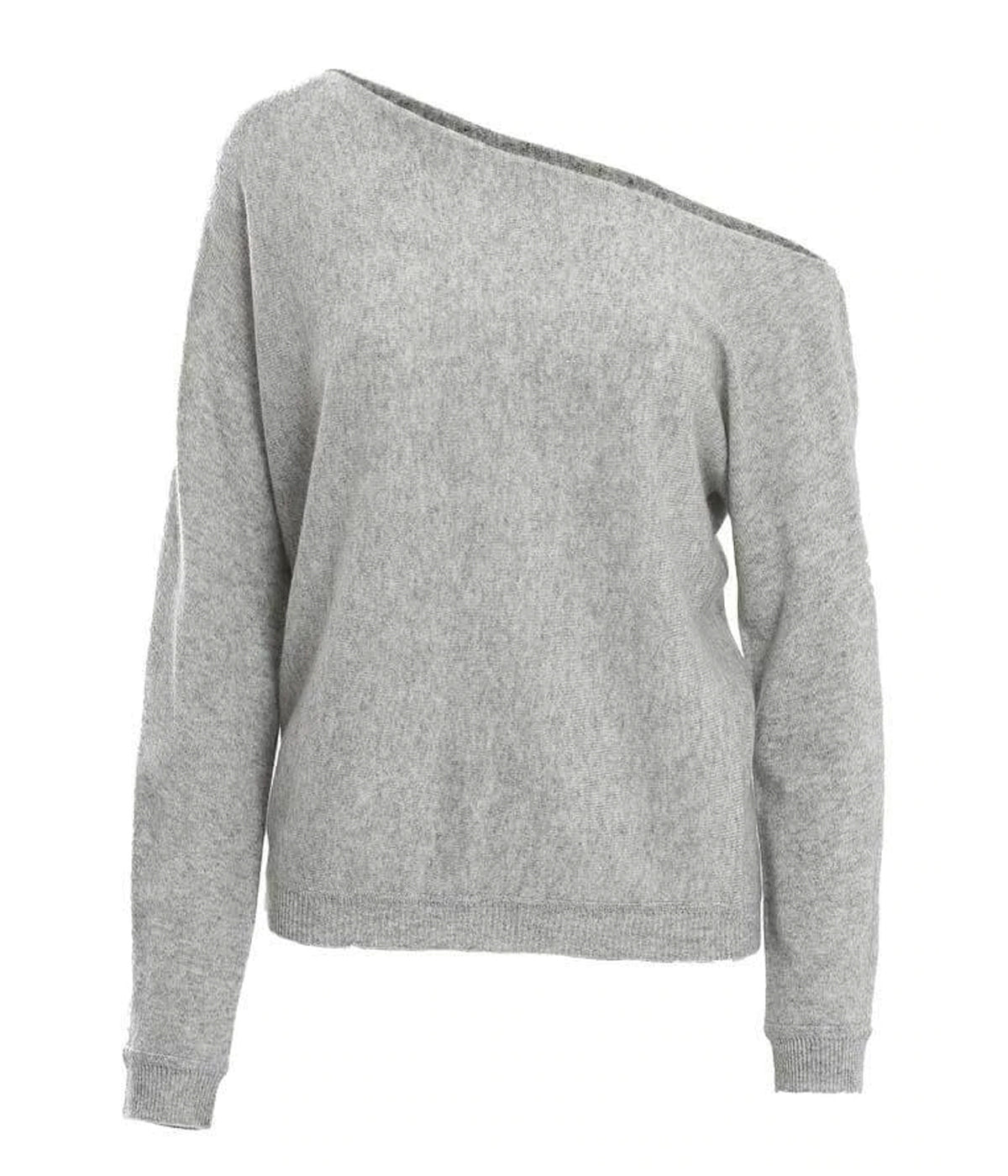 ALT text: Fine Cotton Cashmere Off the Shoulder Sweater in a soft blend with off-the-shoulder design