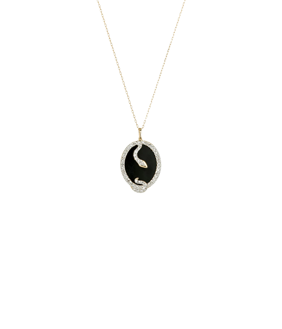 Pave Oval Snake Pendant in 14K Yellow Gold