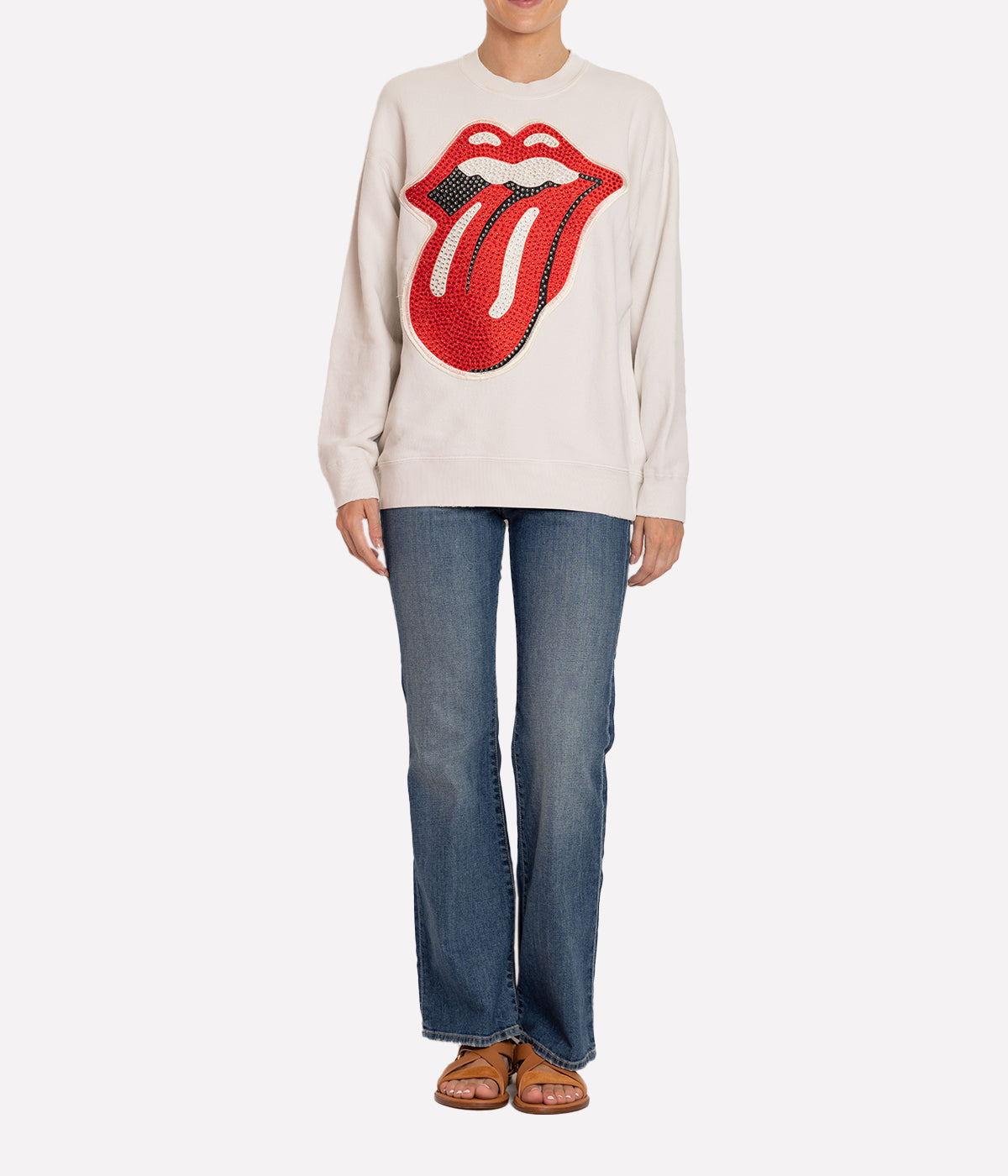 Rolling Stones Crystal Patch Sweatshirt in White Vintage