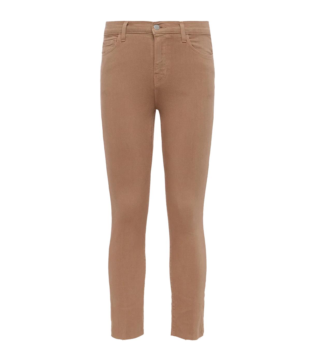 A classic high rise cropped jean, in a muted brown colourway, premium stretch denim, five-pocket construction, slim fit straight leg, made in USA. 
