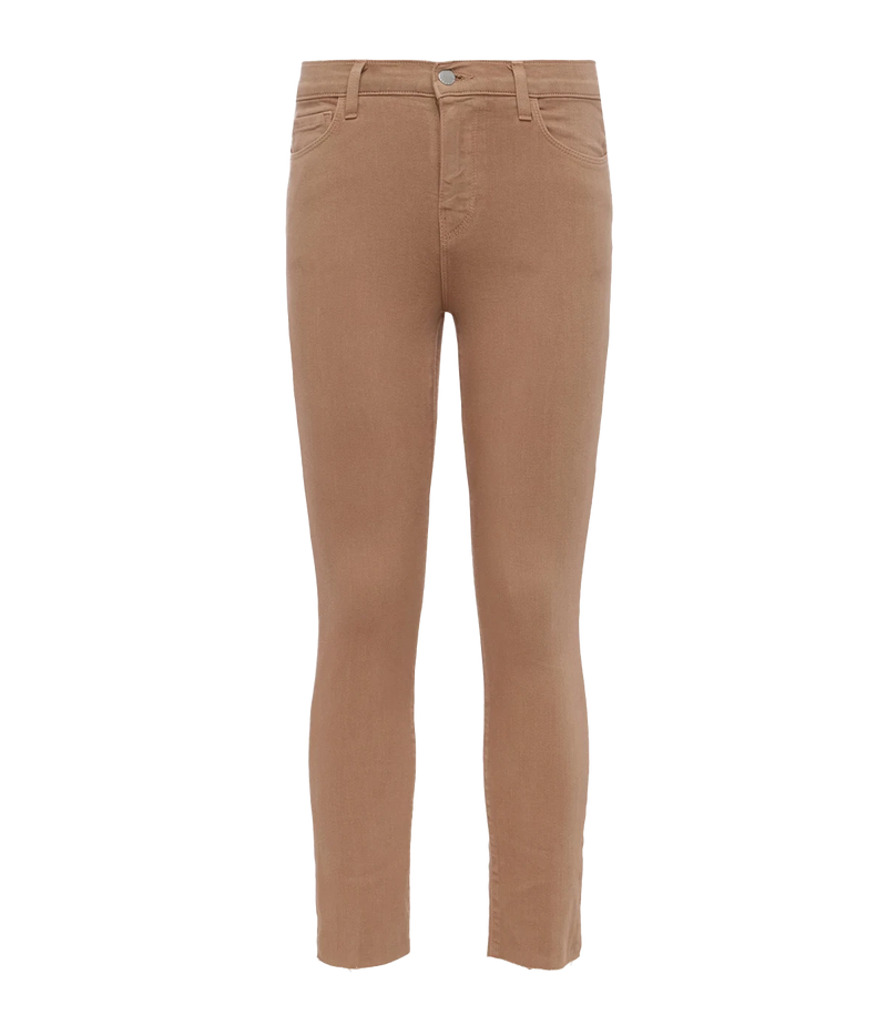 A classic high rise cropped jean, in a muted brown colourway, premium stretch denim, five-pocket construction, slim fit straight leg, made in USA. 