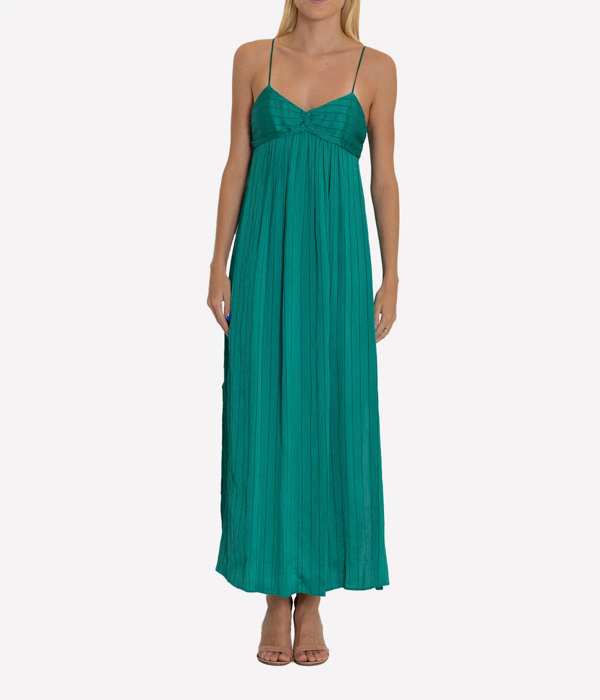 Silk Viscose Creponne Pinstripe Slip Dress in Emerald