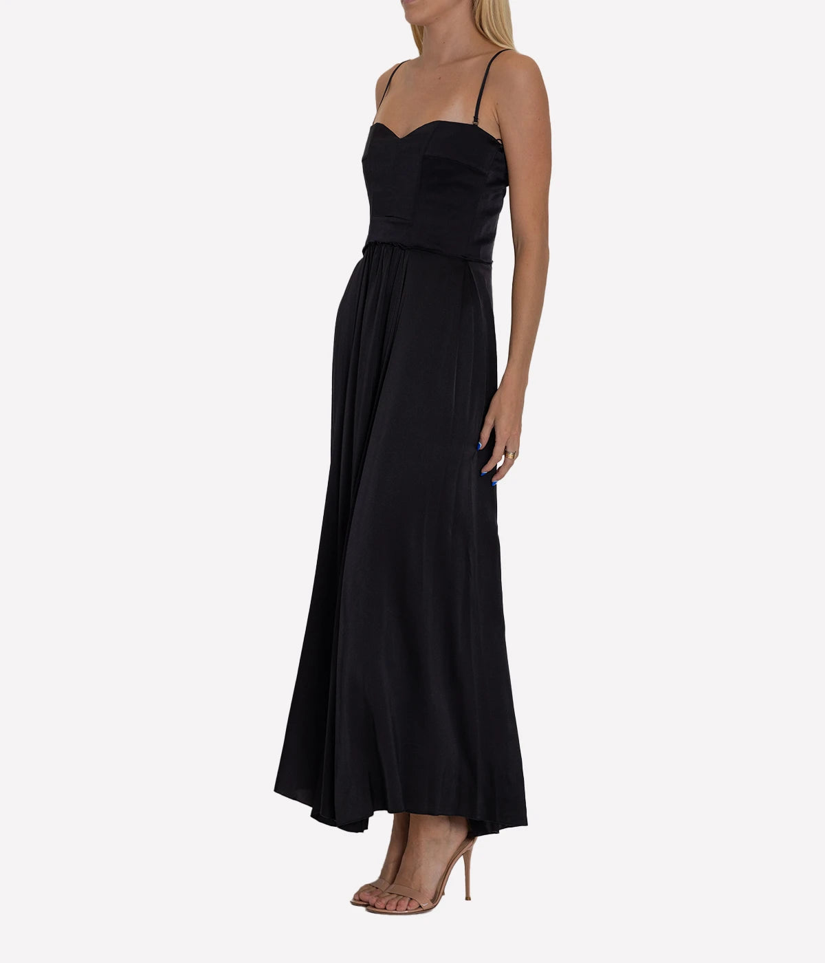 Stretch Silk Satin Bustier Dress in Noir