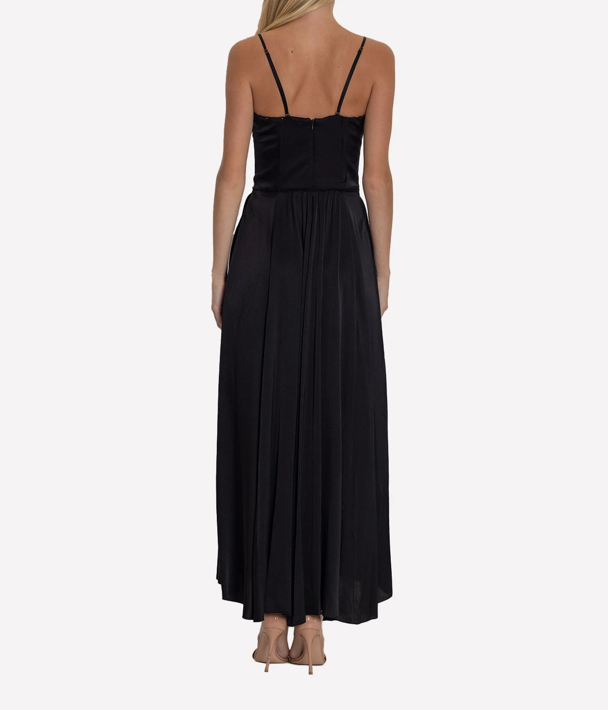 Stretch Silk Satin Bustier Dress in Noir