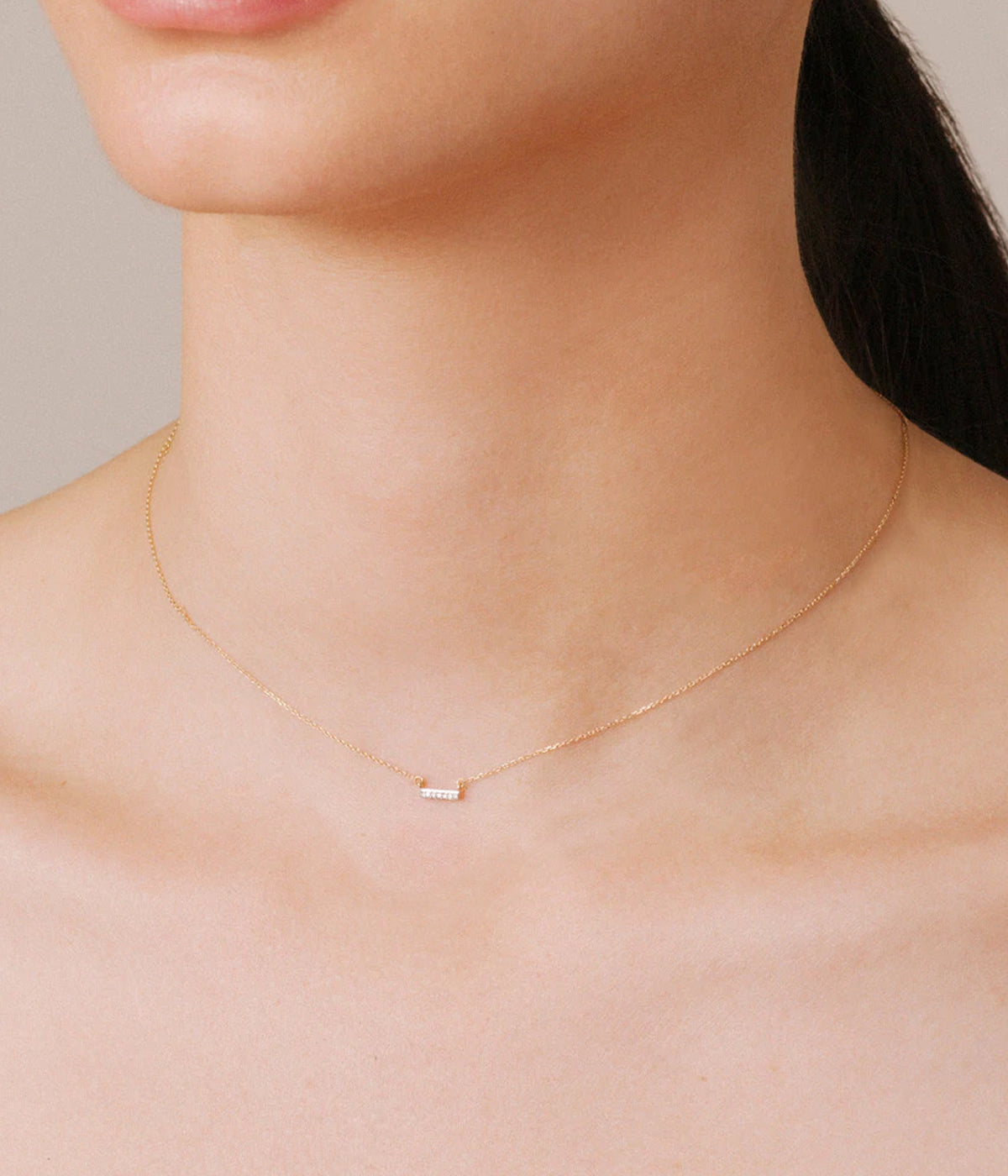 Super Tiny Pave Bar Necklace in Yellow Gold