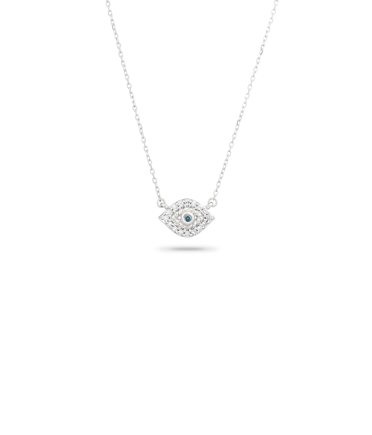 Super Tiny Pave Evil Eye Necklace in Silver