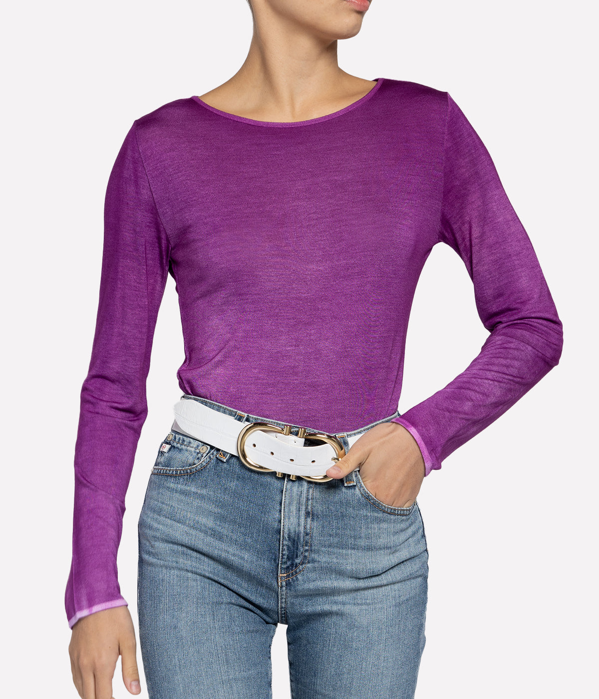 Round Neck Micromodal Long Sleeves T-Shirt in Orchid