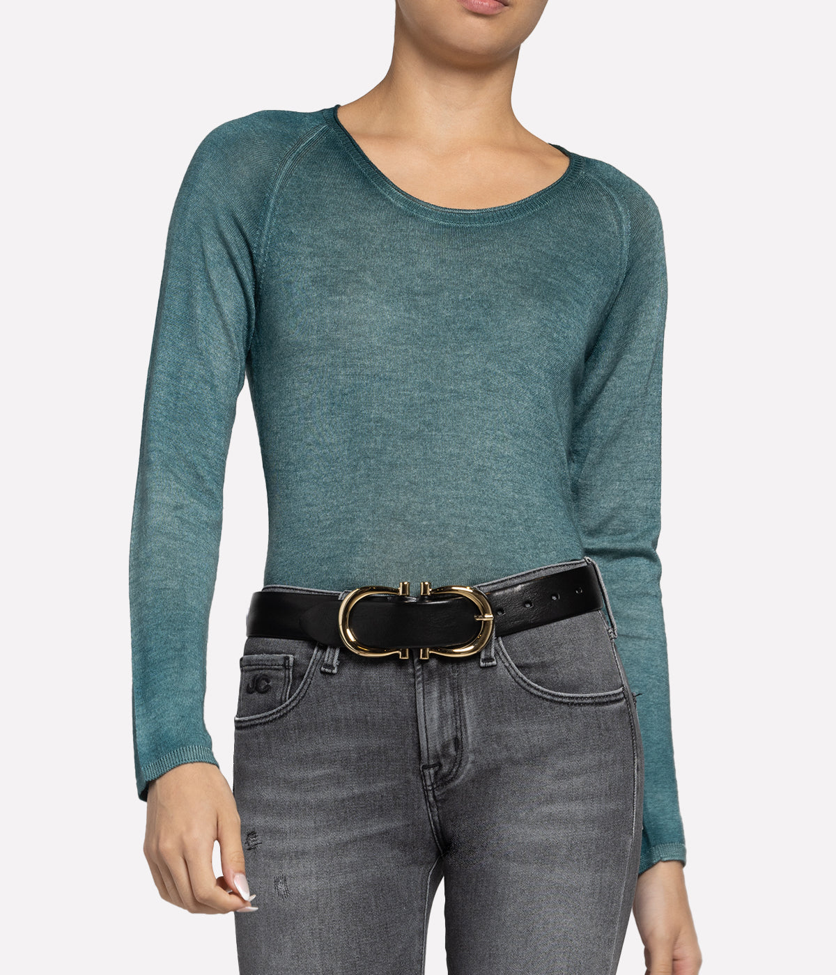 Round Neck Fitted Pullover in Forest