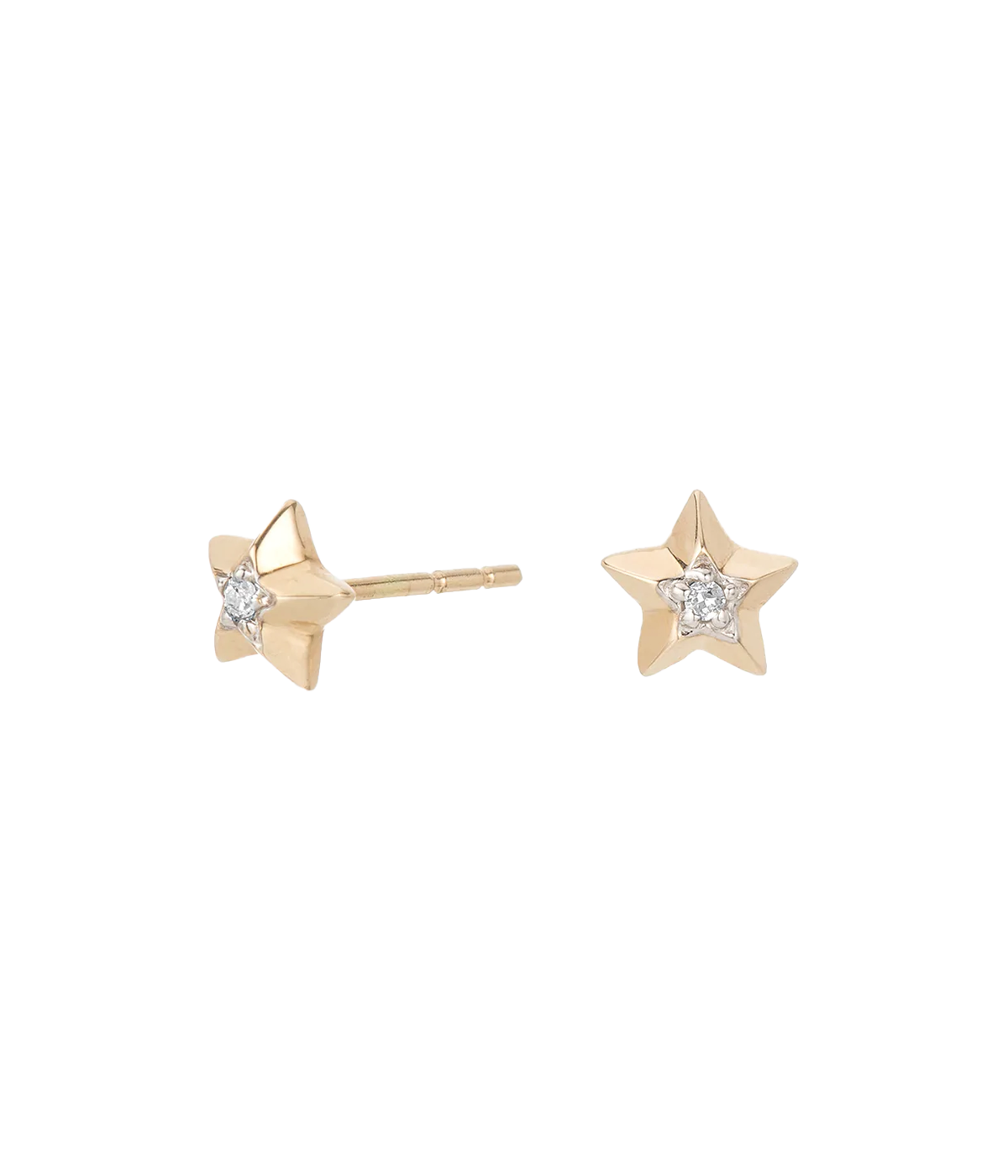 Tiny 3D Diamond Star Posts in 14K Yellow Gold