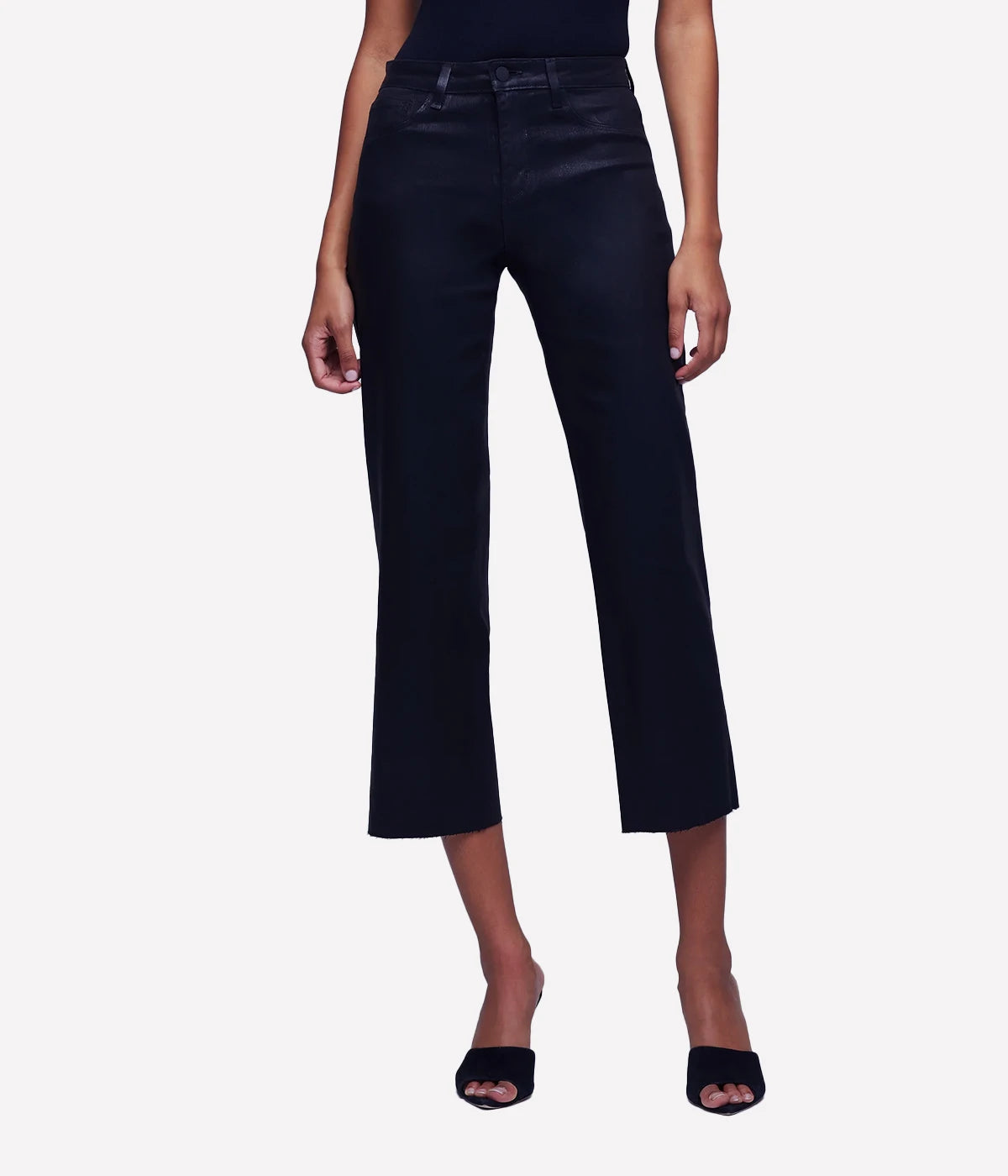 Wanda Crop Wide Leg Jean in Noir Coated