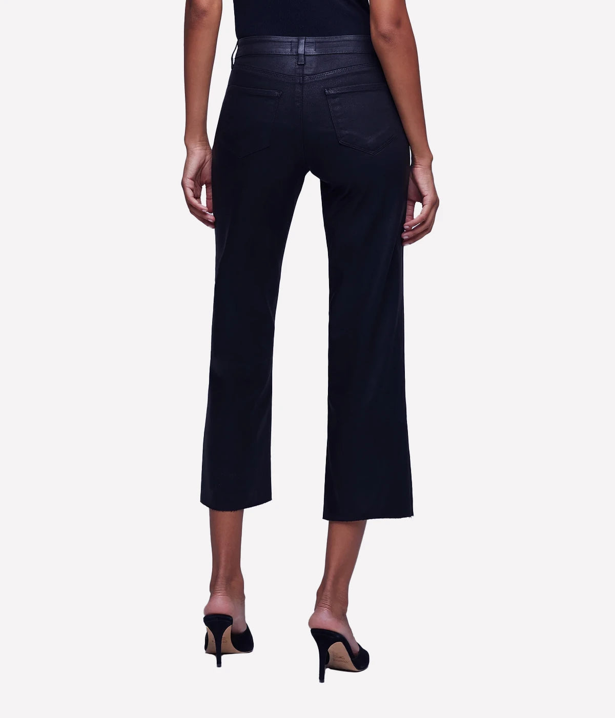 Wanda Crop Wide Leg Jean in Noir Coated