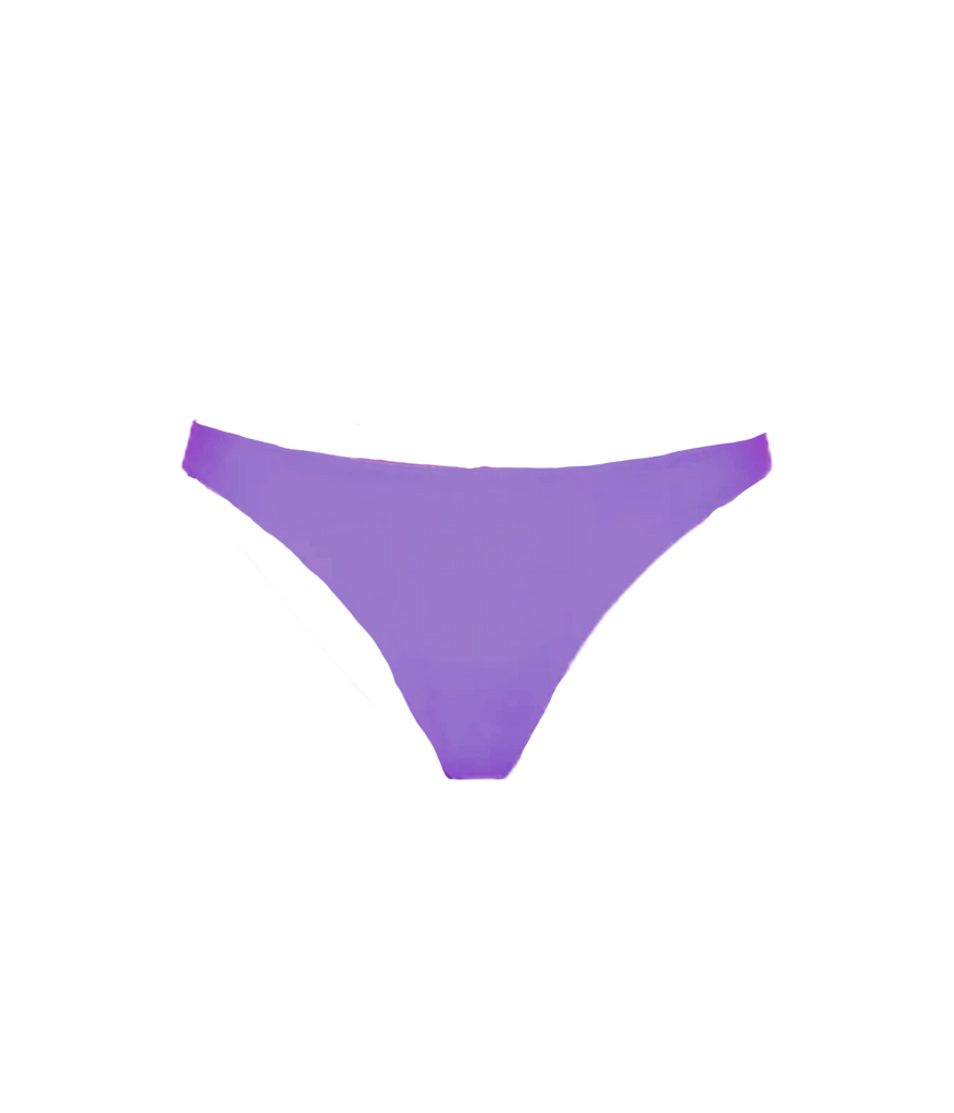 Image of a high waisted, double lined classic bikini bottom, in a striking purple with a medium coverage bum and high waist. 