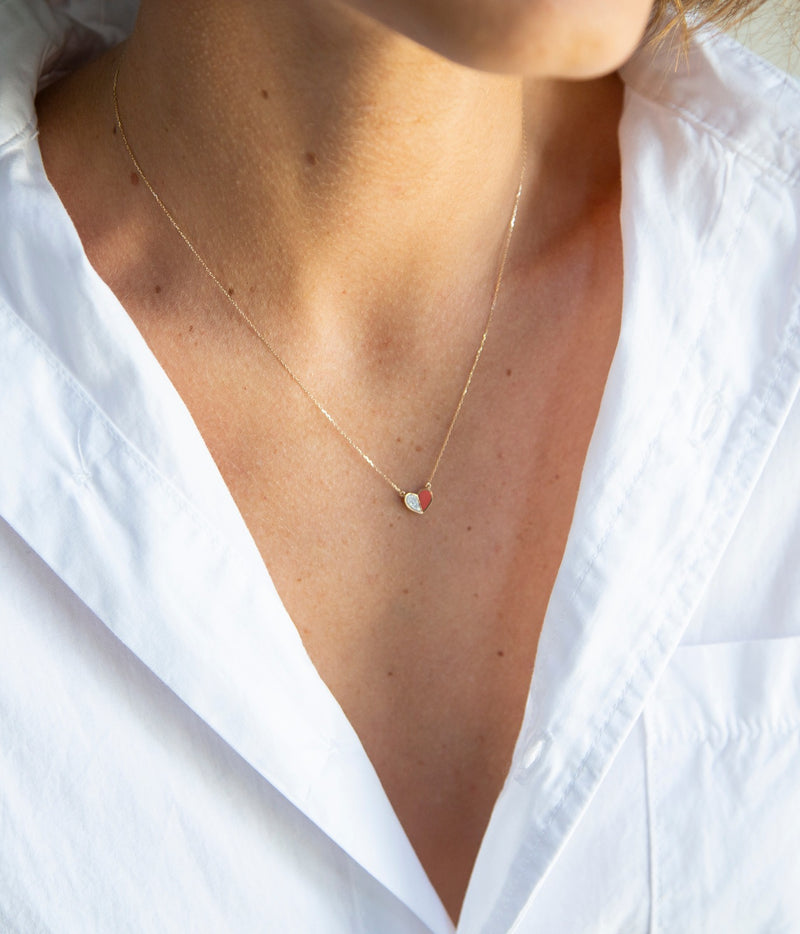 Pave Folded Heart in Coral Cermaic & Gold