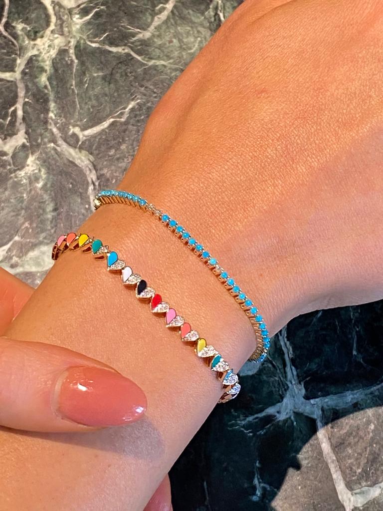 Turquoise & Diamond Tennis Bracelet in 14K Yellow Gold