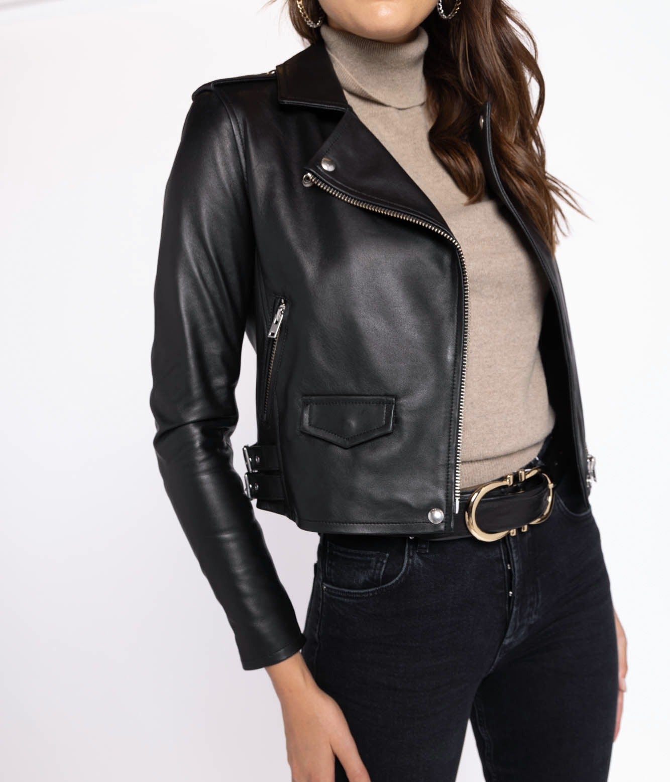 Ashville Leather Biker Jacket in Black