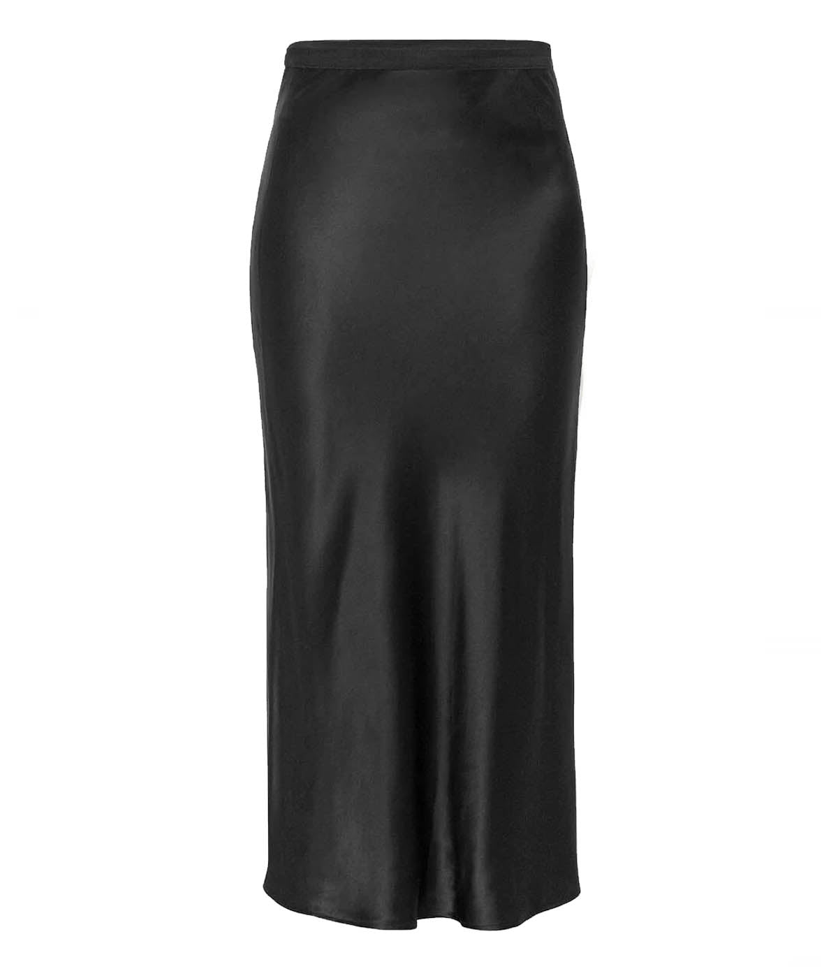 ALT text: The Classic Bar Silk Skirt from Anine Bing in a soft, slinky silk with a flattering midi length and French seam detail.